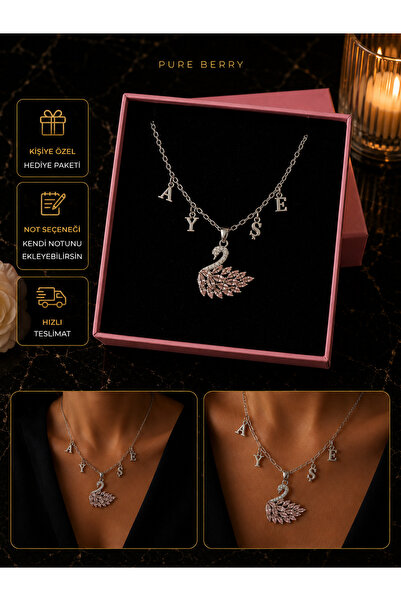PURE BERRY İSİM YAZILI KUĞU TAŞLI ÇELİK KOLYE(İSİM BELİRTİNİZ)
