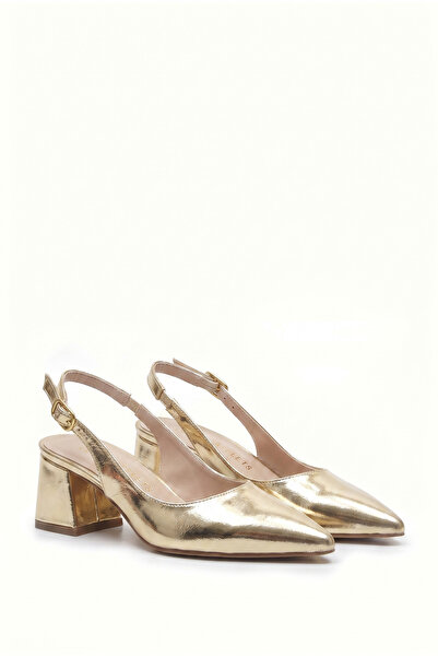Les Chatelets Été en Ville Altın Slingback Topuklu Ayakkabı | Sivri Burun | 5...