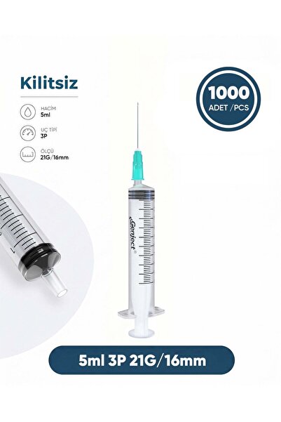 Genject 05 ml. , 3 Parçalı , 21G (0.82mm.), 16mm, Açık Yeşil İğneli Şırınga, ...