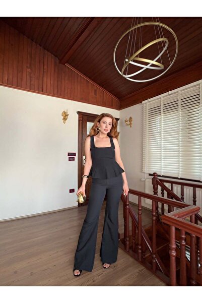 Arwey Women's Square Collar Blouse Set Regular Fit Black