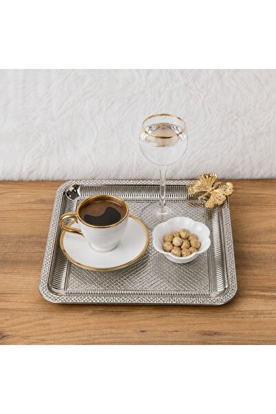 OWLORA LÜKS TASARIM GOLD YAPRAKLI METAL İKRAM TEPSİSİ