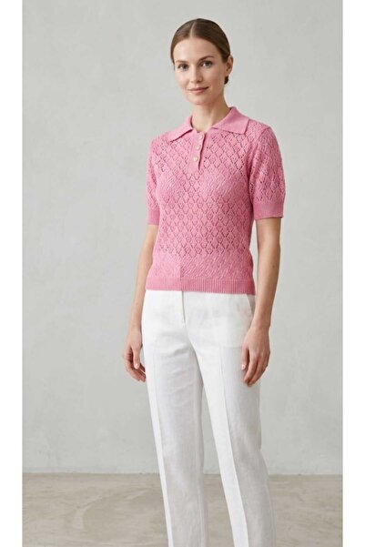 EGEMS Women's Short-Sleeved Summer Hollowed-Out Stylish Acrylic Shirt Collar ...