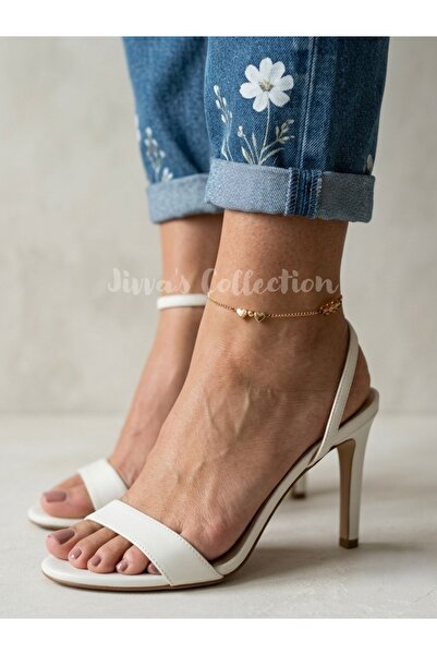 Jivva's Collection سوار قدم بسيط وأنيق بلون ذهبي مع تفاصيل على شكل قلب وخرز ك...
