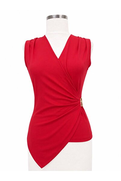JOOQSTORE Buckle Detailed Double Breasted Collar Zero Sleeve Blouse