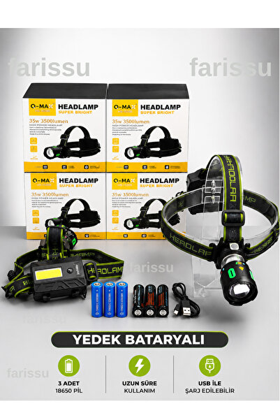 farissu Q-Max PS-T2210 35W 3500 Lümen Kafa Lambası 3 ADET YEDEK PİLLİ