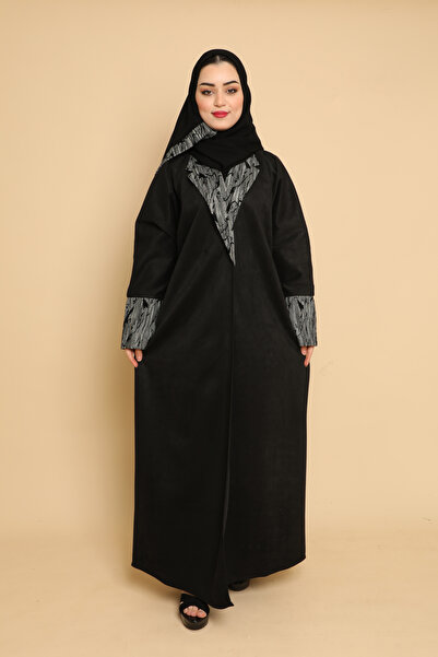 Stylish Fashion عباية شتويه من ستايلش فاشن شامواه لف باللون الأسود بتدخيل صوف