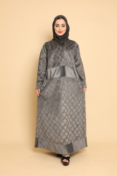 Stylish Fashion عباية شتوية من ستايلش فاشن شامواه لف باللون الرمادي
