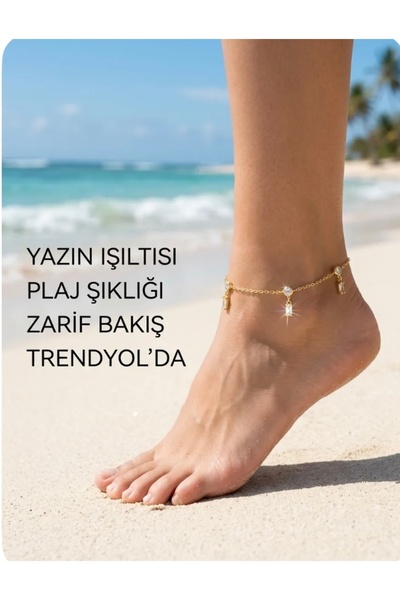 SARIASLAN 925 Ayar Gümüş Baget Beyaz Zirkon Taşlı Gümüş Halhal Gold Renk