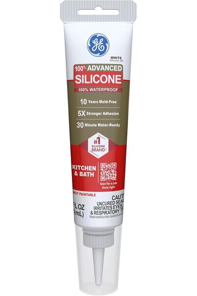 GE Advanced Silicone 2 Kitchen & Bath Sealant, White, 3.5 Fluid Ounces, 12-Pa...