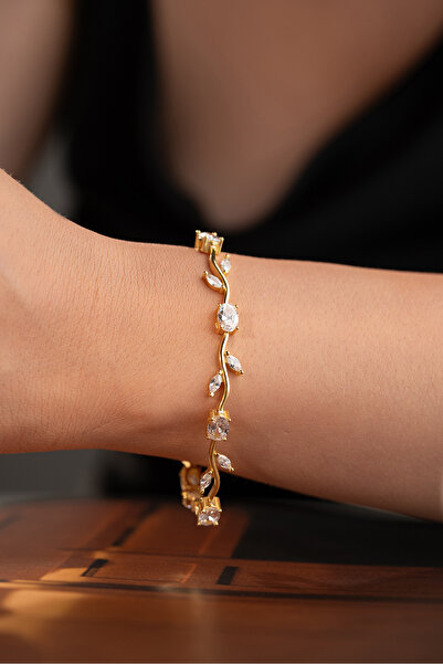 Silvano Jewelry 925 Ayar Gümüş Yapraklı Taşlı Sarmaşık Bileklik