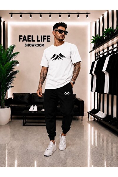 FAEL LİFE Unisex Wide-Let T-Shirt and Sweatpants Set with Mountain View Print