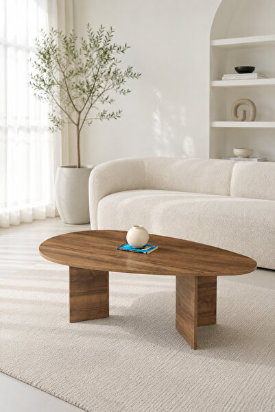 Atolye Casa 80x140cm Ceviz Orta Sehpa Sabit Oval Flap Model