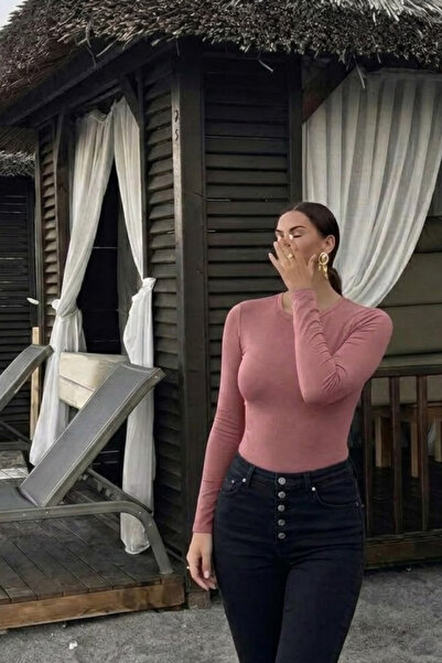 COMBİNE MİCHAİL Ženska osnovna pamučna bluza u pudernoj boji