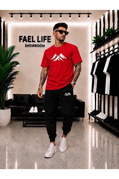 FAEL LİFE Unisex Wide-Let T-Shirt and Sweatpants Set with Mountain View Print
