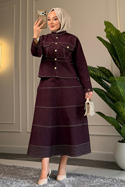 Suede Style 6391 - طقم تنورة كارديجان كاجوال مريح من قماش الكارديجان