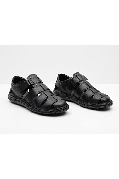 Shubuu Men's Leather Black Sandals Comfort Sole Casual Shoes 1000