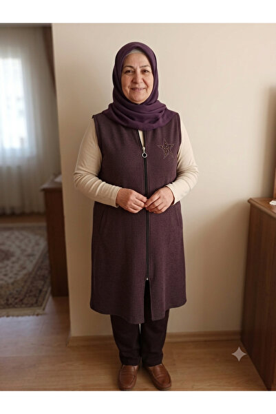 Elanur Büyük Beden Yan Cepli Fermuarlı Yelek