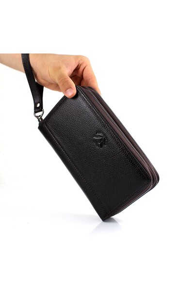 AlphaClub Bag Men's Genuine Leather Brown Multi-Compartment Handbag