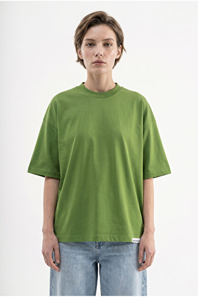 Machinist Tricou de damă Basic Oversize din bumbac single jersey, verde castel