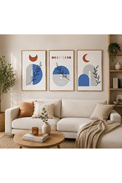 FTRMALZEMECİM Modern Minimalist Geometrik Desenli 3’lü MDF Tablo Seti | Bohem...