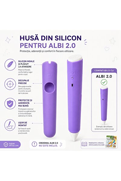 Raspundel Istetel Husa Silicon Pentru Creion Albi 2.0 Raspundel Istetel, Protectie Din Silicon Flexibil, Anti Zgarieturi, Compatibila Cu Creionul Interactiv Albi 2.0, Violet