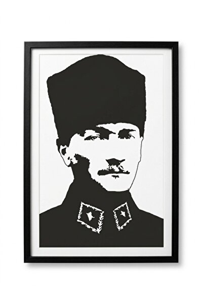 Atatürk Mustafa Kemal Portre Silüet Dekoratif Çerçeveli Ahşap Lazer Kesim Tablo
