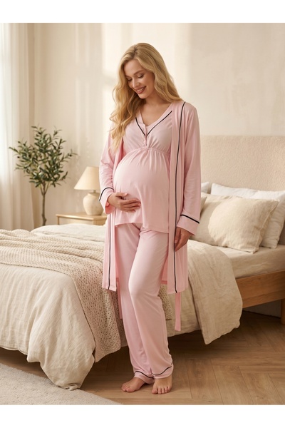 Lohusa Homewear New Season Pink Summer Nursing Pajama Set with Special Design...