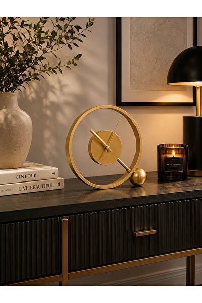 ASLAN DEKOR Modern Minimalist Metal Masa Saati 25 Cm | Sessiz Akar Mekanizmal...