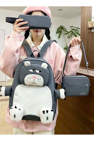 Gerenic School Bag, 3-Piece Nylon Backpack Set for Teen Girls&boys – Cute Gre...