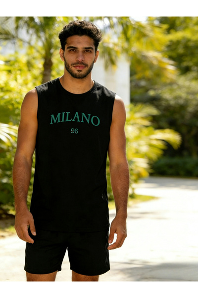 Take Two By Styli Men Black Text Print Round Neck Tank and Shorts Co-Ords