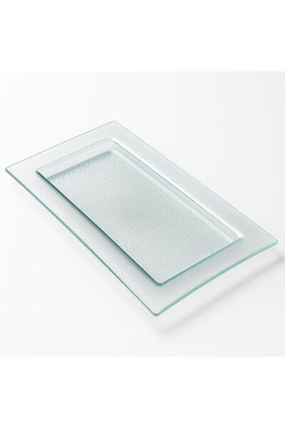 BS Clear Rectangular Glass Tray 35x19.5cm Elegant Textured Serving Platter fo...