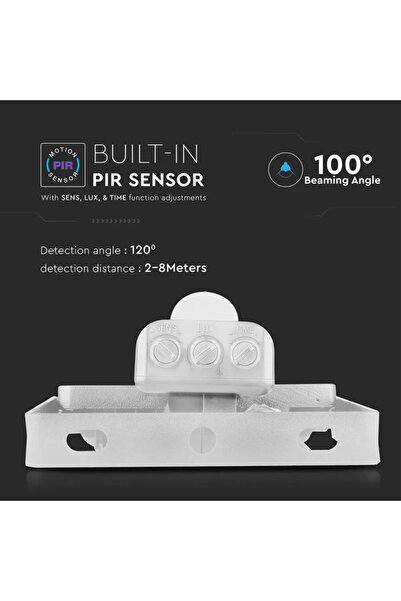 V-TAC Proiector LED cu senzor 10W, alb, lumina rece