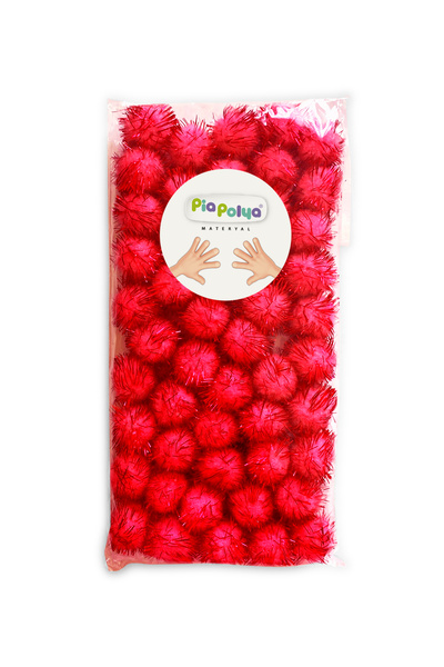 piapolya Glittery Pom-Pom |   Mkirmizi |   2cm |   50 Pieces