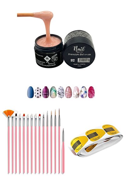 Nail Master Protez Tırnak Jeli 15ml + 15li Fırça Seti + 50li Şablon