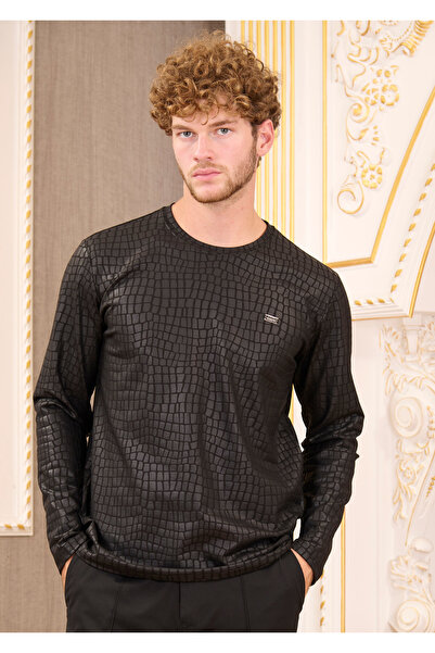 Mondo Siyah Yılan Desen Baskılı Pamuklu Sweatshirt