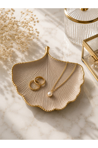 Sabletscrafts Stone Powder Ginkgo Leaf Jewelry Plate Stone Beige |   Gold Det...