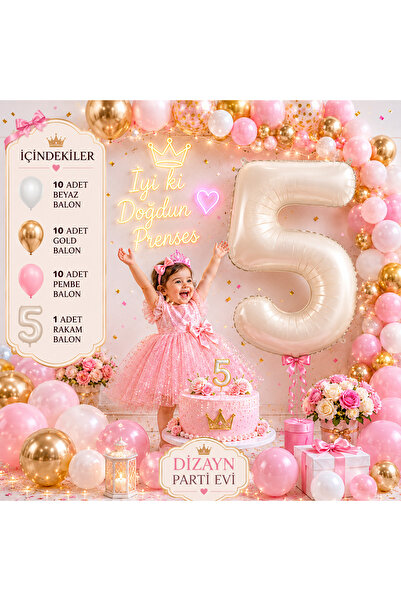 Dizayn Parti Evi Doğum Günü Balon Seti Pembe Gold Beyaz Karışık Balonlu Parti...