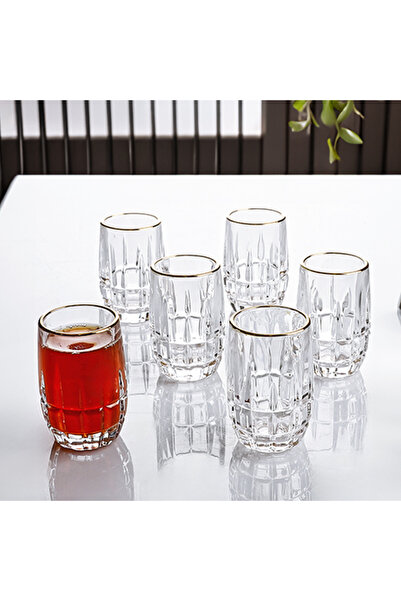 Kosova Kristal Kahve Yanı Bardağı 6 lı Gold 030