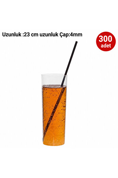 Adin Uzun Kokteyl Pipeti 300'lü 23 cm Kıl Pipet Siyah İnce Kokteyl Pipeti Kıl...