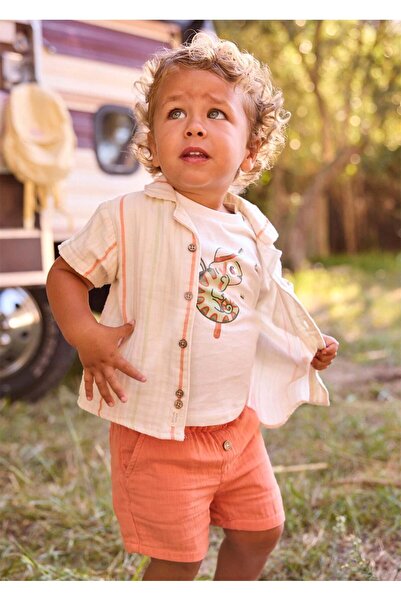 MAYORAL Baby Boy Wide Leg Muslin Shorts Orange 1216