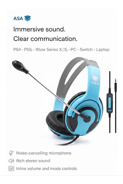 ASA 003 Wired Gaming Headset for PS5, PS4, PC, Xbox Series X|S, Nintendo Swit...