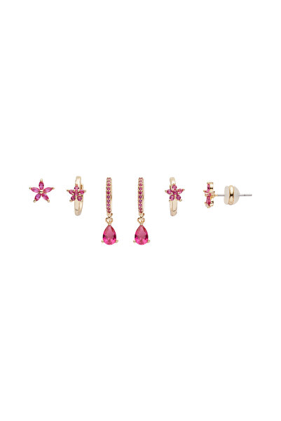 U.S. Polo Assn. Set de 3 perechi de cercei din metal placat cu aur galben, cu...