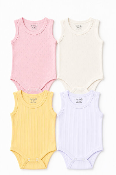 Bulut Anne ve Çocuk Strappy Snap Fastener Bodysuit 100% Cotton 4-Pack Colorfu...
