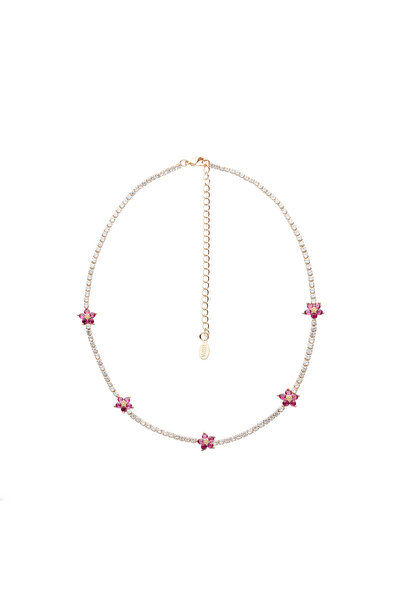 U.S. Polo Assn. Colier din metal placat cu aur galben, cu cristale albe și fl...