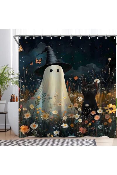 OEM Perdea de duș Motive Halloween Impermeabilă 180x180 cm 12 inele