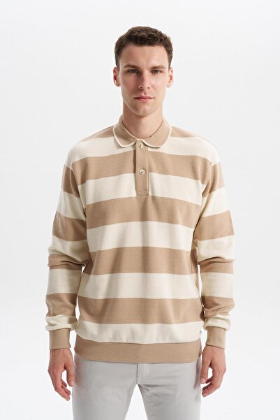 Arma Ar-Ma Men's Polo Collar Sweatshirt Unprinted Striped Buttoned Pocketless...