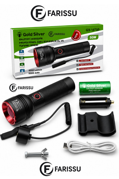 farissu Gold Silver GS-15750 50W 4000 Lümen Profesyonel Şarj Edilebilir Zooml...