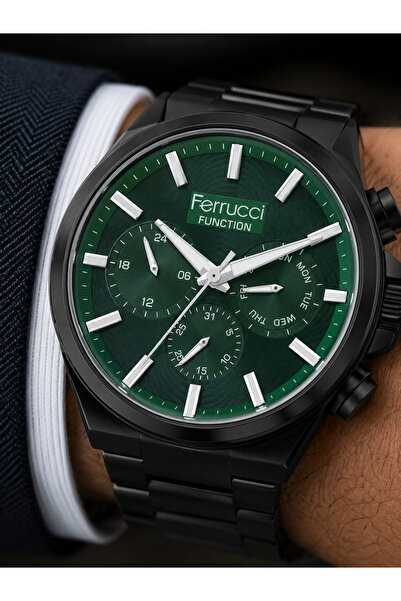 Ferrucci Men's Wristwatch Steel Band Black Color with Function Calendar and G...