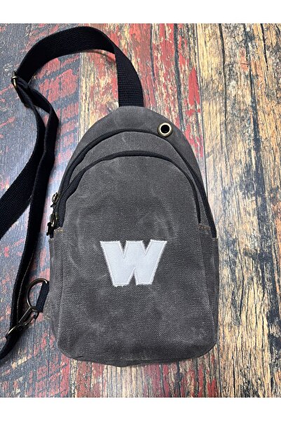 street&bagdnz Canvas Anthracite Solid Color W Letter Embroidered Crossbody Ch...
