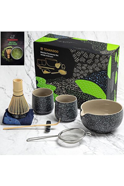 OEM Set tradițional japonez pentru matcha, din ceramică, cu 7 elemente, gri